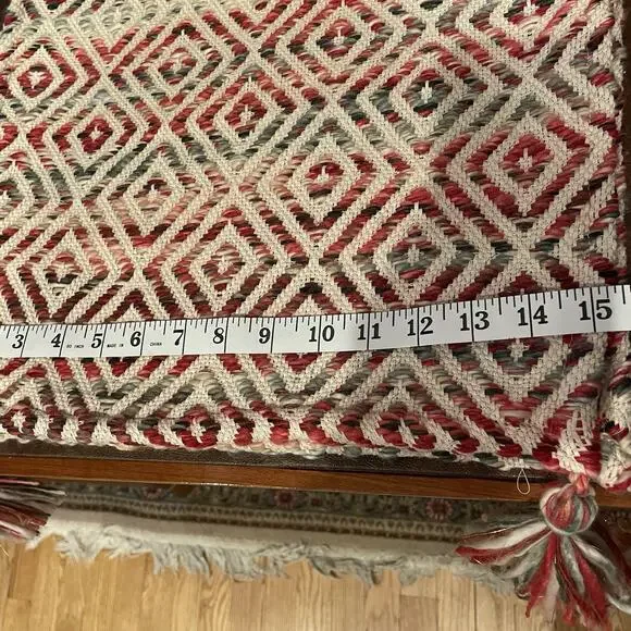 ASPEN Woven Table Runner Tassel Ends Red Green White Diamond Pattern Metallic - Picture 7 of 8